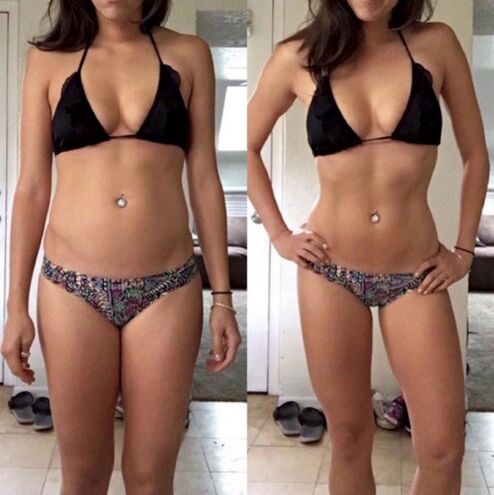 Chica antes y después de perder peso con una dieta sin carbohidratos